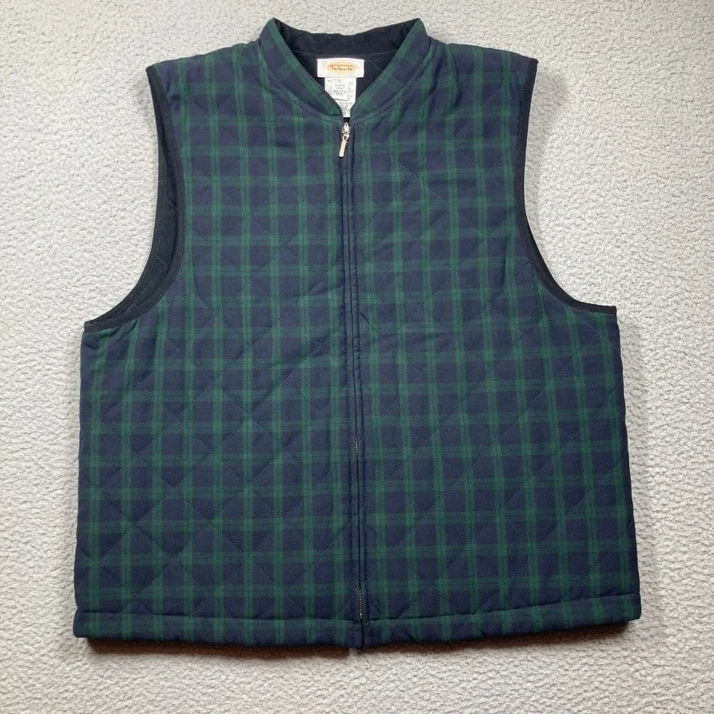 Talbots Quilted Vest Womens‎ Large Green Navy Zip Up Tartan Plaid Hiking Preppy